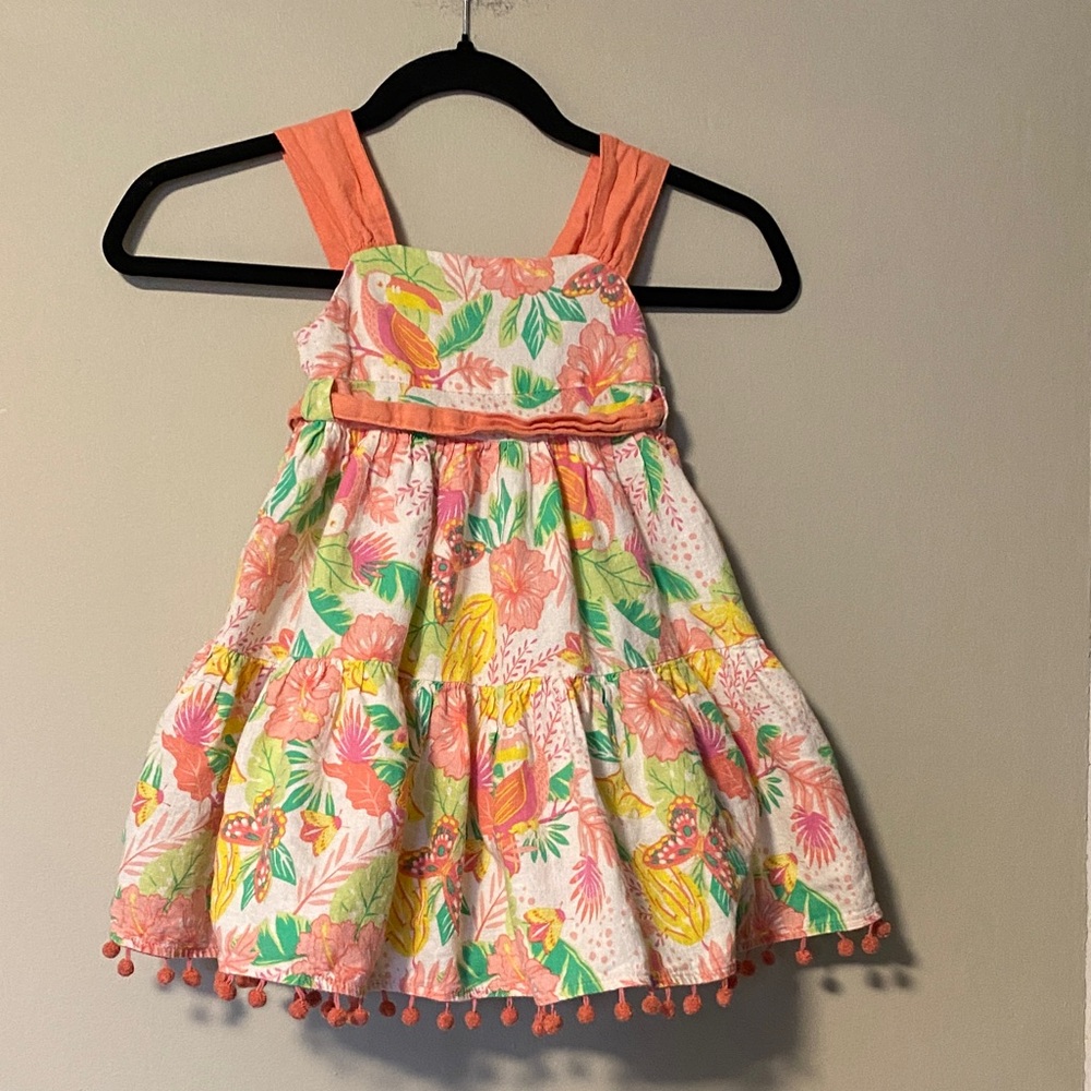 Tommy Bahama Kids Floral Dress with Pom-Pom Trim